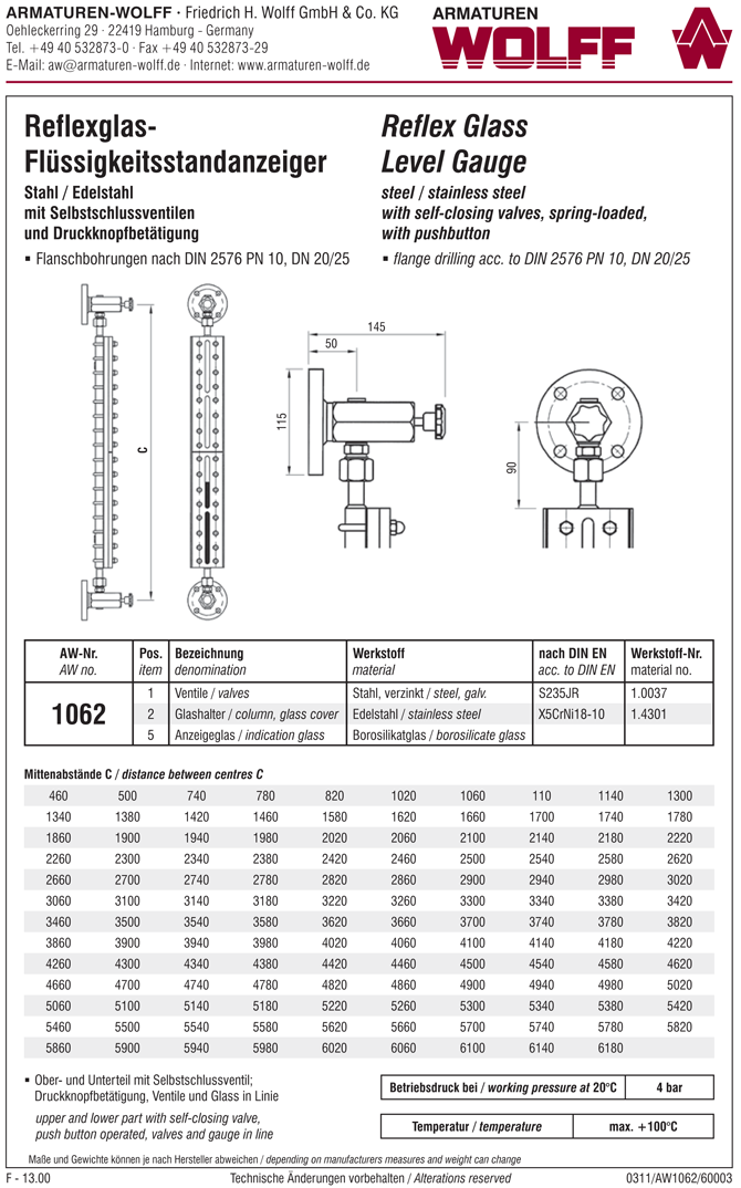 AW 1062 Reflexgals-Flüssigkeitsstandanzeiger