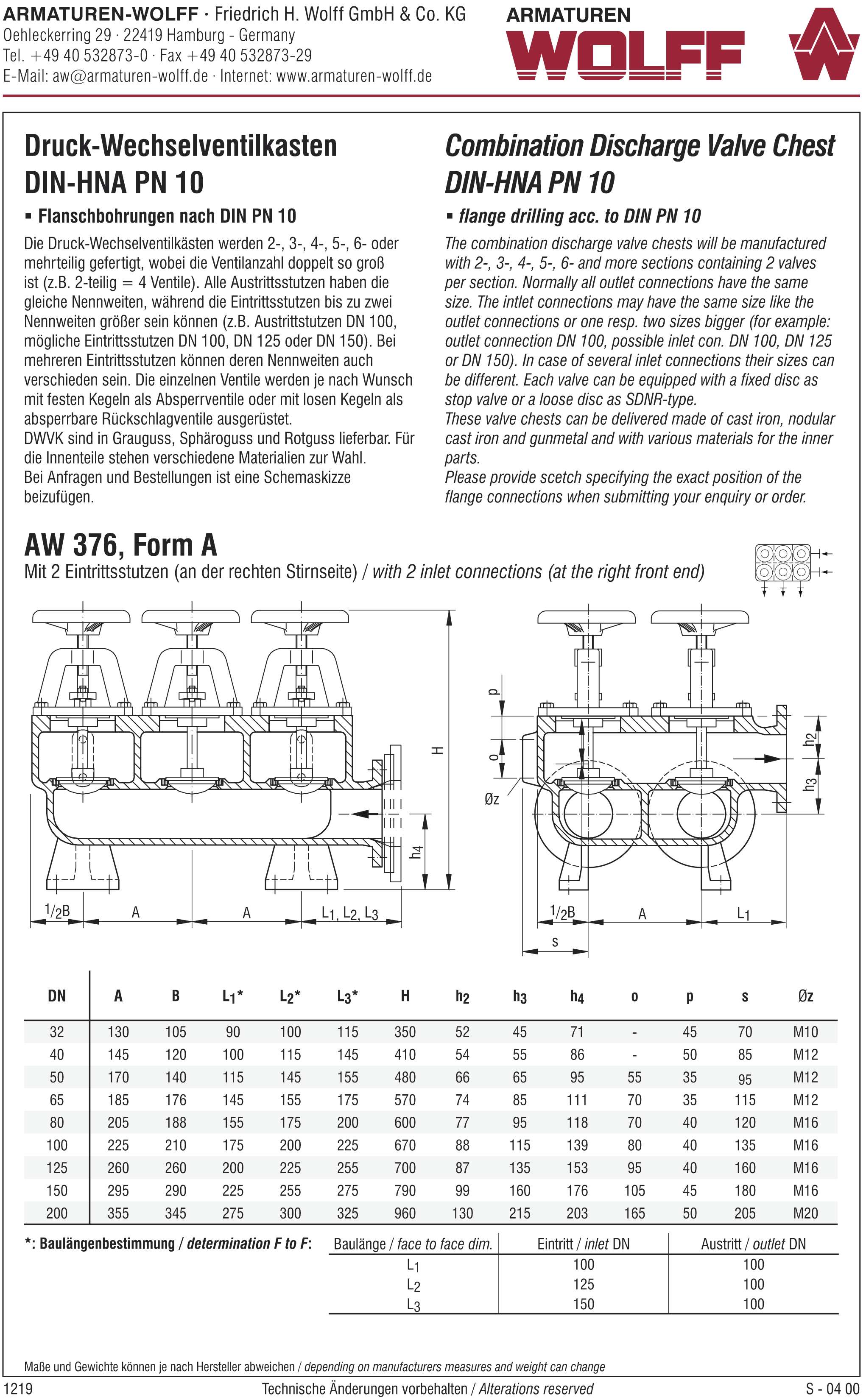 AW 376 Druck-Wechselventilkasten, Form A bis E