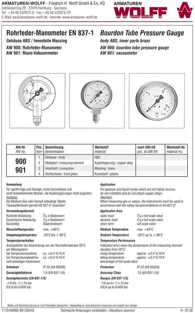 AW 900 Rohrfeder-Manometer